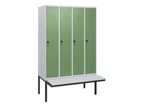 locker met bank,HxBxD 1950x1200x815mm,4vak,vak B 300mm,draaigrendel