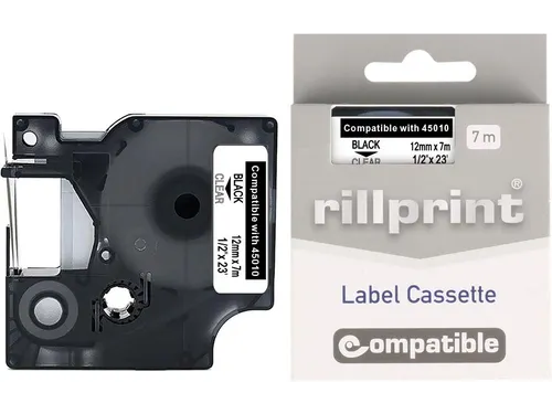 compatible D1 tape voor Dymo 45010, 12 mm, zwart op transparant