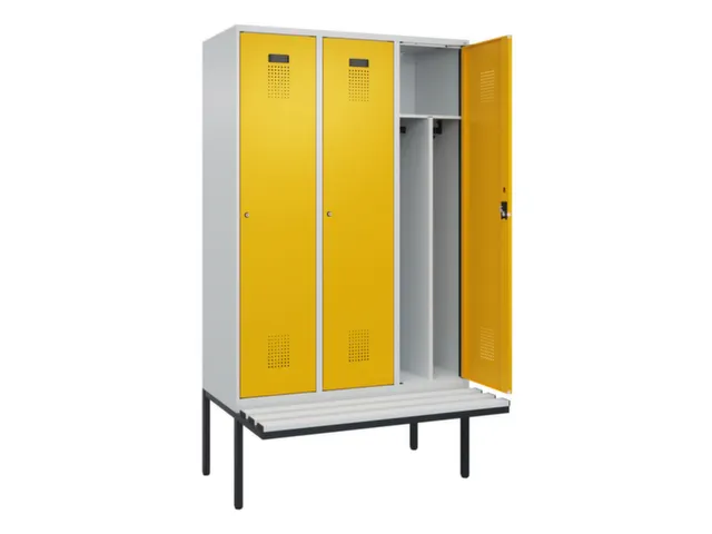 locker met bank,voor scheiding van kleding,HxBxD 2120x1200x815mm,3vak
