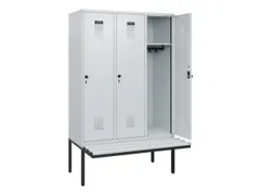 locker met bank,HxBxD 1950x1200x815mm,3vak,vak B 400mm,draaigrendel