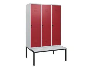 locker met bank,HxBxD 1950x1200x815mm,3vak,vak B 400mm,draaigrendel - 1