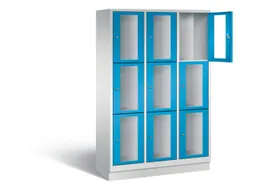 Lockerkast 1800x1200x500mm 3x3 vakken Cilinderslot, Sokkel, RAL5012