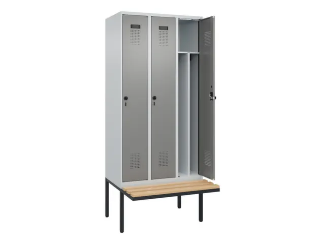 locker met bank,voor scheiding van kleding,HxBxD 2120x900x815mm,3vak