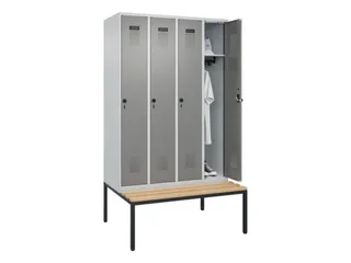 locker met bank,HxBxD 2120x1200x815mm,4vak,vak B 300mm,draaigrendel - 1