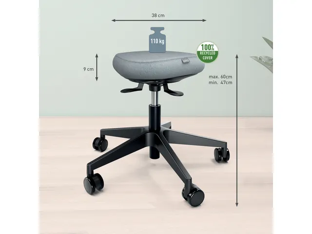 Zitkruk Leitz Ergo met wieltjes en wiebelkussen 600x470x600mm zwart
