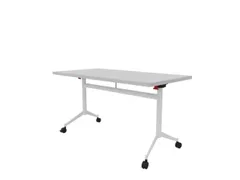 klaptafel,HxBxD 750x1400x700mm,hoekig,T-voet wit,ovale buis,blad grijs