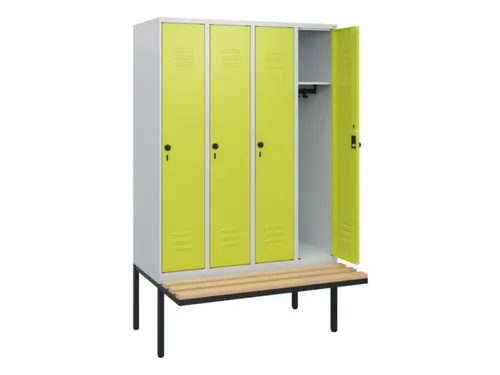 locker met bank,HxBxD 1950x1200x815mm,4vak,vak B 300mm,draaigrendel