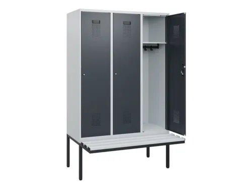 locker met bank,HxBxD 1950x1200x815mm,3vak,vak B 400mm,cilinderslot