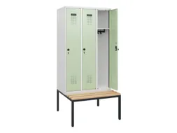 locker met bank,HxBxD 1950x900x815mm,3vak,vak B 300mm,draaigrendel