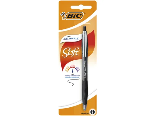 Balpen Bic Atlantis soft metalen clip clic medium zwart bister à 1st