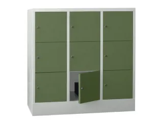 lockerkast,HxBxD 1187x1200x500mm,3x3vakken,RAL7035,front RAL6011 - 2