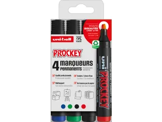 permanent marker Prockey PM-126, schuine punt, large, etui van 4 stuks - 1