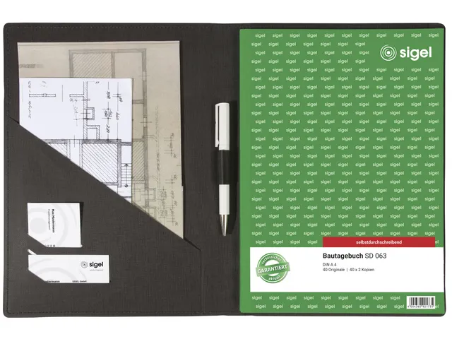 Schrijfmap Sigel A4 antraciet met penvak, insteekvak en blokhouder