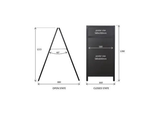 Europel Krijtstoepbord met Topbord 660 x 1280 mm DELUX Zwart