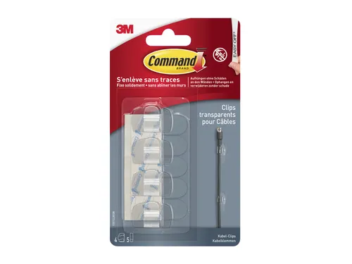 Kabelklem Command rond incl bevestigingsstrips transparant 4 stuks