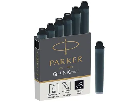 Parker Quink Mini Inktpatronen Zwart, Doos Met 6 Stuks