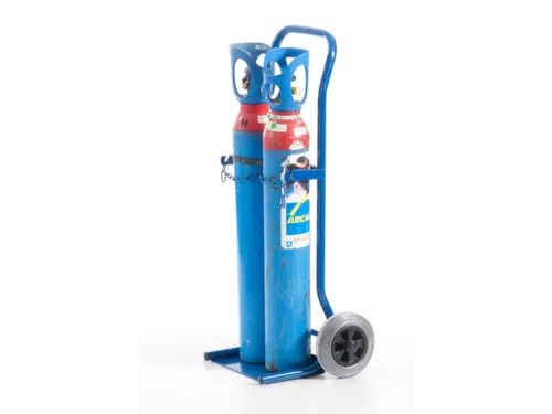 Flessenkar,draagverm. 100kg,2x10l fles,m. ketting,RAL5010,TPE-banden