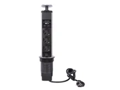 Bloc 3 Prises Escamotable + 2 x USB - Schuko