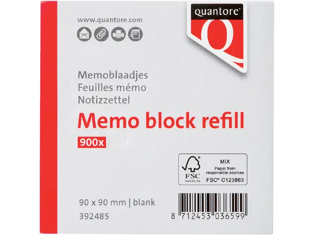 Memoblaadjes Quantore losbladig 90x90x90mm 900 vel wit