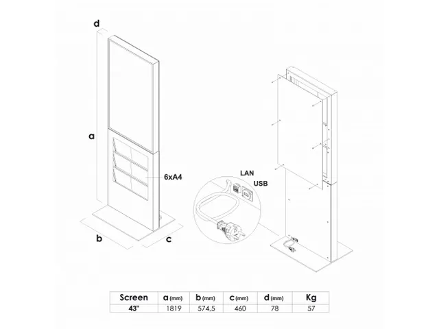 Digitale Smart Line Totem Rack Zwart 43 inch Samsung scherm