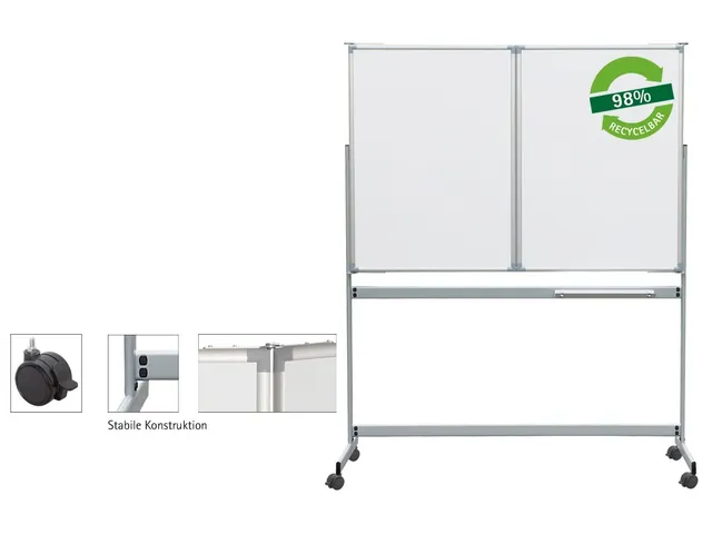 Tableau Blanc Tryptique Mobile, Maulpro, 100x150 Cm