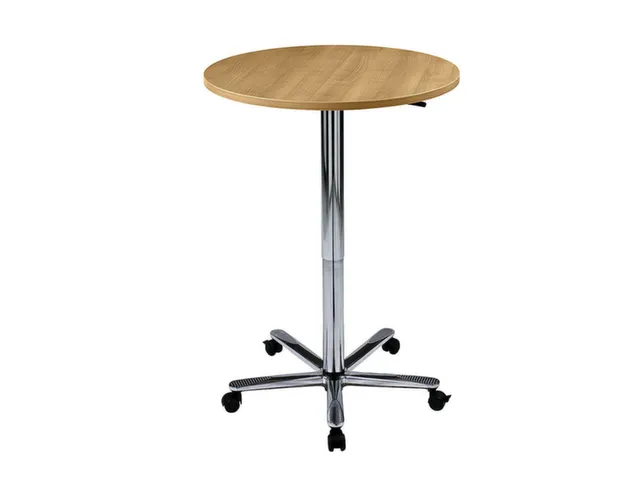 zuilheftafel,HxØ 720-1140x800mm,rond,voetkruis verchroomd,blad beuken