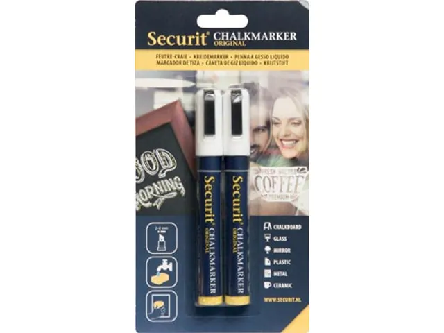 Securit Krijtmarker Medium Wit, Blister Met 2 Stuks