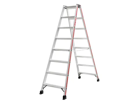 trapladder,beide zijden,2x8treden,Stand H 1,34m,balk L 2,02m,aluminium