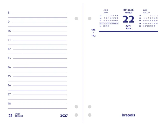 Recharge bloc 2027 Brepols 1 jour/2 pages perforation universelle