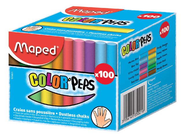 Schoolbordkrijt Maped Color'Peps assorti stofvrij | SchoolbordenShop.be