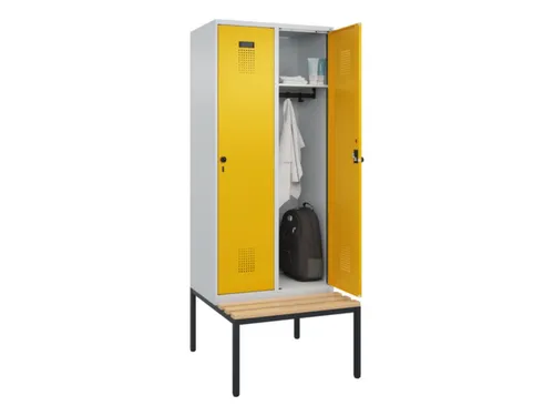 locker met bank,HxBxD 2120x800x815mm,2vak,vak B 400mm,draaigrendel