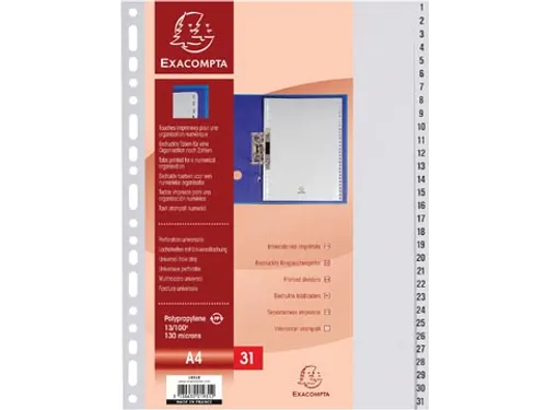 tabbladen numeriek 1-31 A4 PP 31-delig grijs 18-gaats
