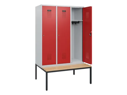 locker met bank,HxBxD 1950x1200x815mm,3vak,vak B 400mm,cilinderslot