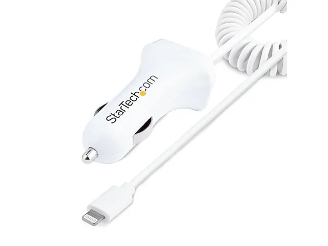 2-poorts USB Autolader met 1m Lightning Spiraalkabel 12W Wit