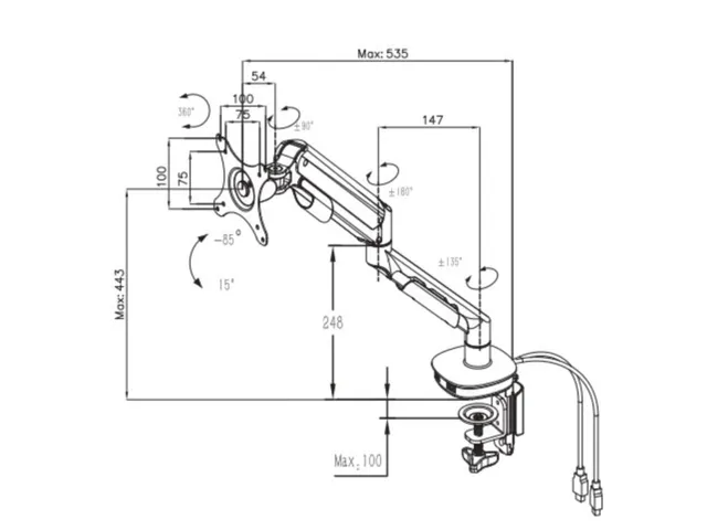 Enkele Monitorarm 1 Scherm Met Usb Poorten Grijs