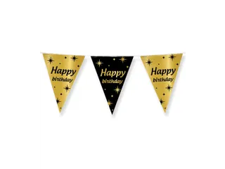 Slinger Folie vlaggen Party Flag Foil 'Happy Birthday' Goud-Zwart 10m - 4