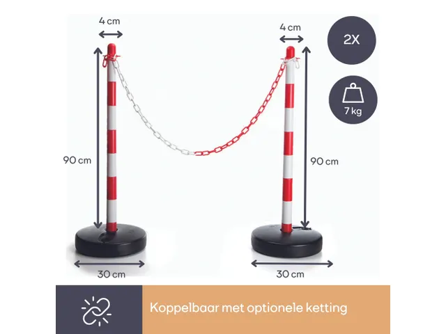 Poteau En Plastique Pour CHAÎNE DE Signalisation - Rouge/Blanc - 2 PC