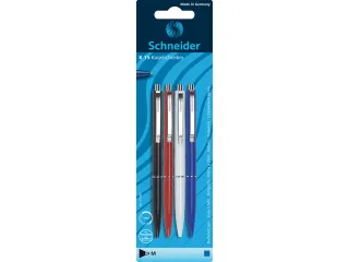 Balpen Schneider K15 navulbaar drukknop assorti 4 stuks op blister - 1