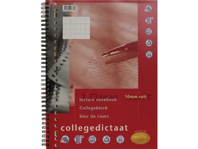 Collegeblok Multo A4 ruit 10x10mm 23-gaats 160 pagina's 80gr wit