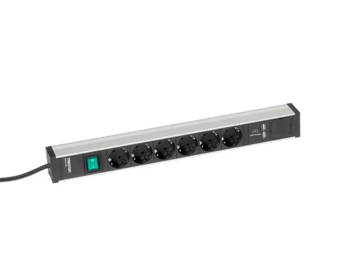 energielijst,v. montagetafel,HxBxD 52x468x44mm,m. loket,6stekkerdozen