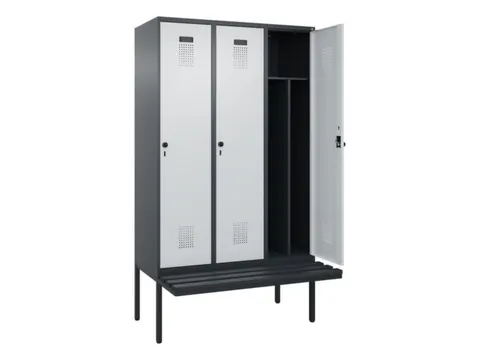 locker met bank,voor scheiding van kleding,HxBxD 2120x1200x815mm,3vak