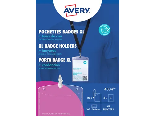 Avery 4834 Badgehouder lanyard set 105x148mm 10 stuks+12 kaarten