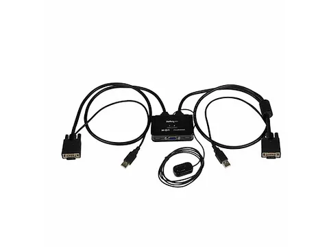 2-poorts USB VGA-kabel KVM-switch - met USB-voeding en afstandsbedieni