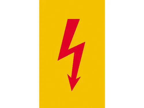 waarschuwingsbord,v. binnen/buiten,Spanningsteken,PVC,geel/zwart
