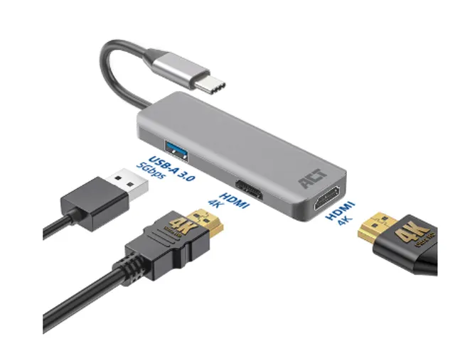 Adapter ACT USB-C 4K multiport voor 2 HDMI monitoren