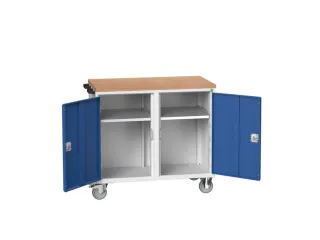 montagetafel 980x1050x600mm multiplexblad 2 kasten RAL7035 fr. RAL5010 - 1