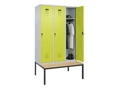 locker met bank,HxBxD 2120x1200x815mm,3vak,vak B 400mm,draaigrendel