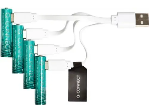 Q-CONNECT USB-C herlaadbare batterijen AAA, blister van 4 stuks