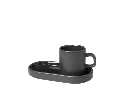 Set Espressokopjes 2Kopjes 2Planken Keramiek Donkergroen