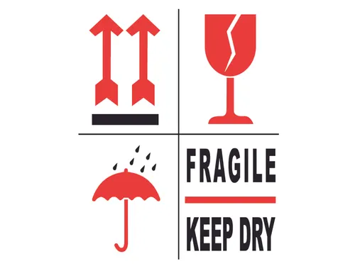 Waarschuwingsetiket Fragile/ Keep dry permanent klevend 500 st./rol